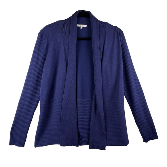Linda Matthews Cardigan Sweater Women's Large Blue Open Front Cozy Warm Fall - Picture 1 of 10